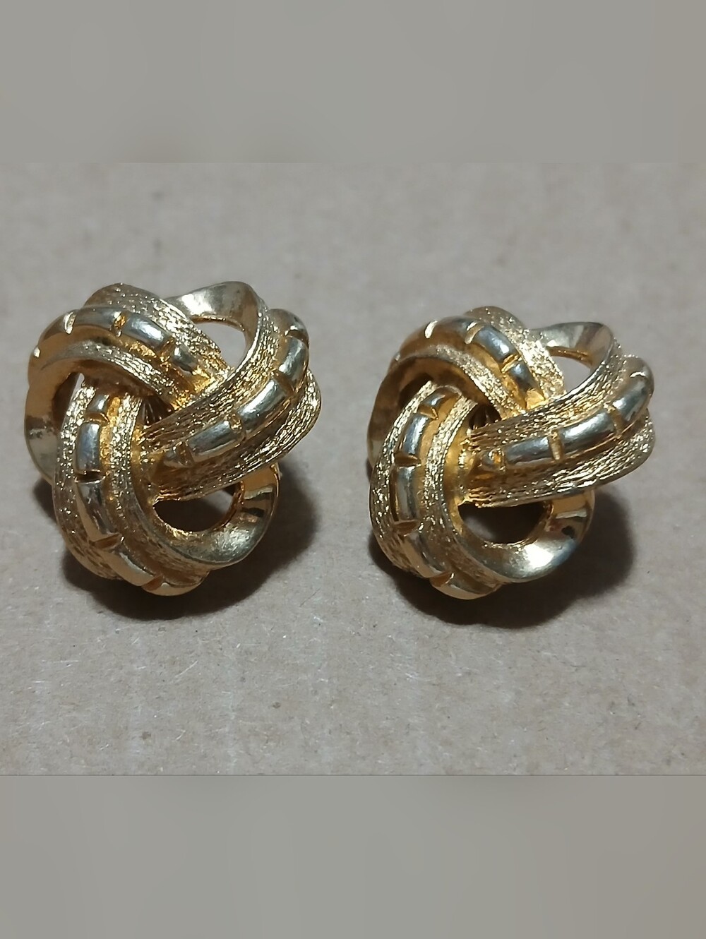 Vintage Coro Brushed Textured gold tone Clip On Earrings knot